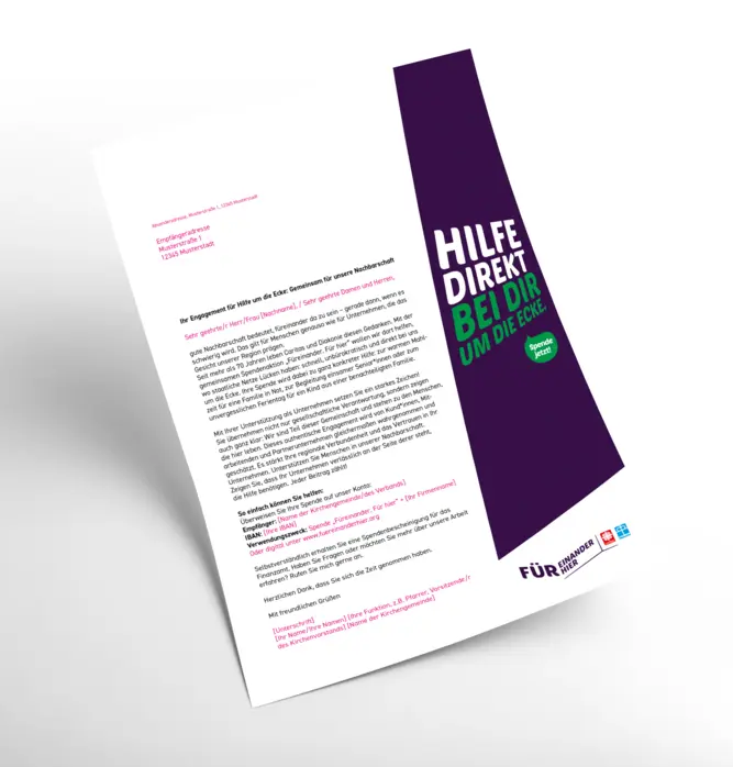 Ein Anschreiben "Hilfe direkt bei dir um die Ecke."